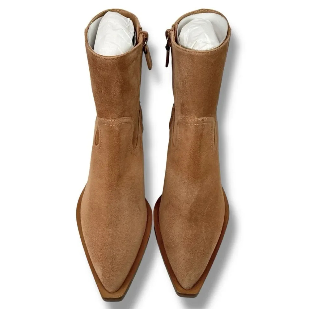 NEW Stuart Weitzman Tate Suede Ankle Booties Camel Size 5 Western Festival Boho
